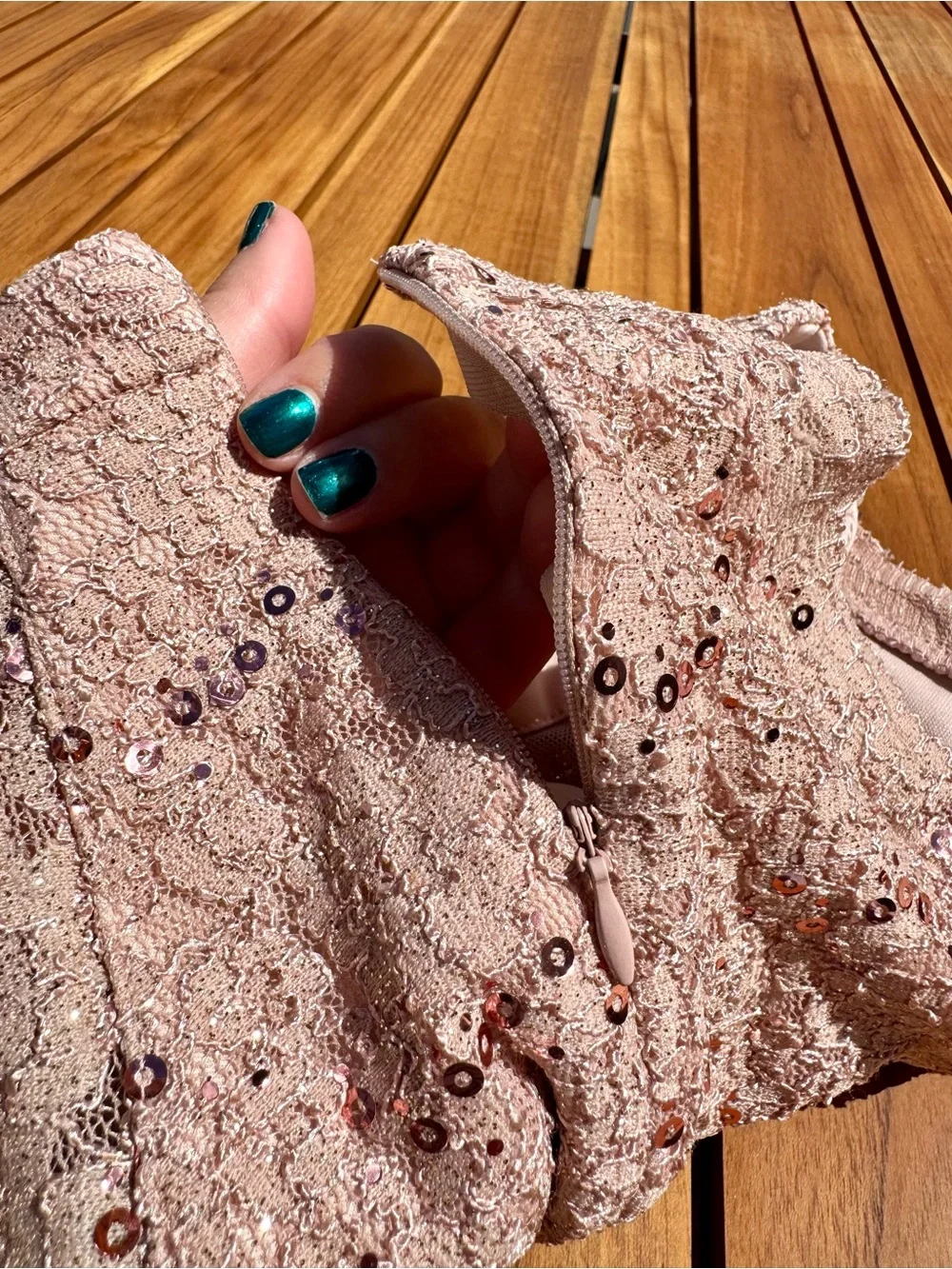 Sleeveless Lace Bodice Halter Dress - Rose Gold